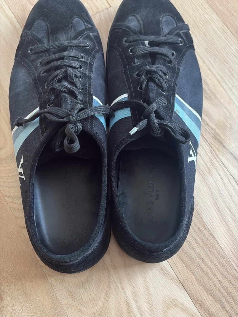 Louis Vuitton Black Sneakers with Blue Stripe